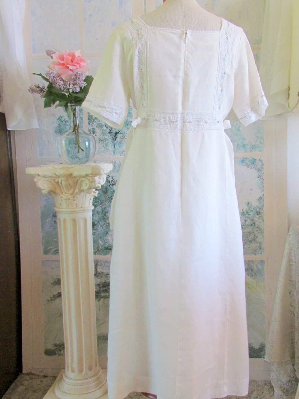 EDWARDIAN-STYLE WHITE DRESS, 8, ROMANTIC SUSAN BRISTOL VINTAGE; LINED RAMIE, EUC - Picture 7 of 12